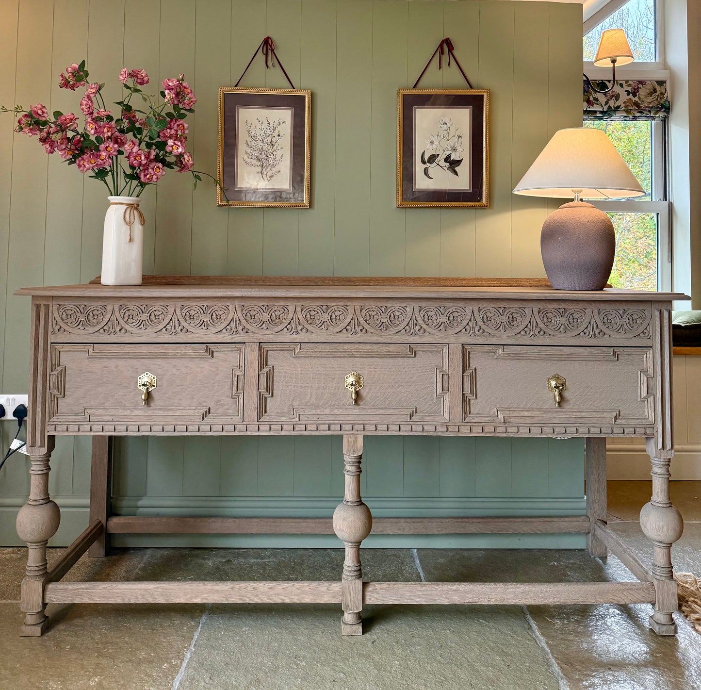 Large Antique Console Table. Solid Oak finished in a Light Oak. (183cm wide)