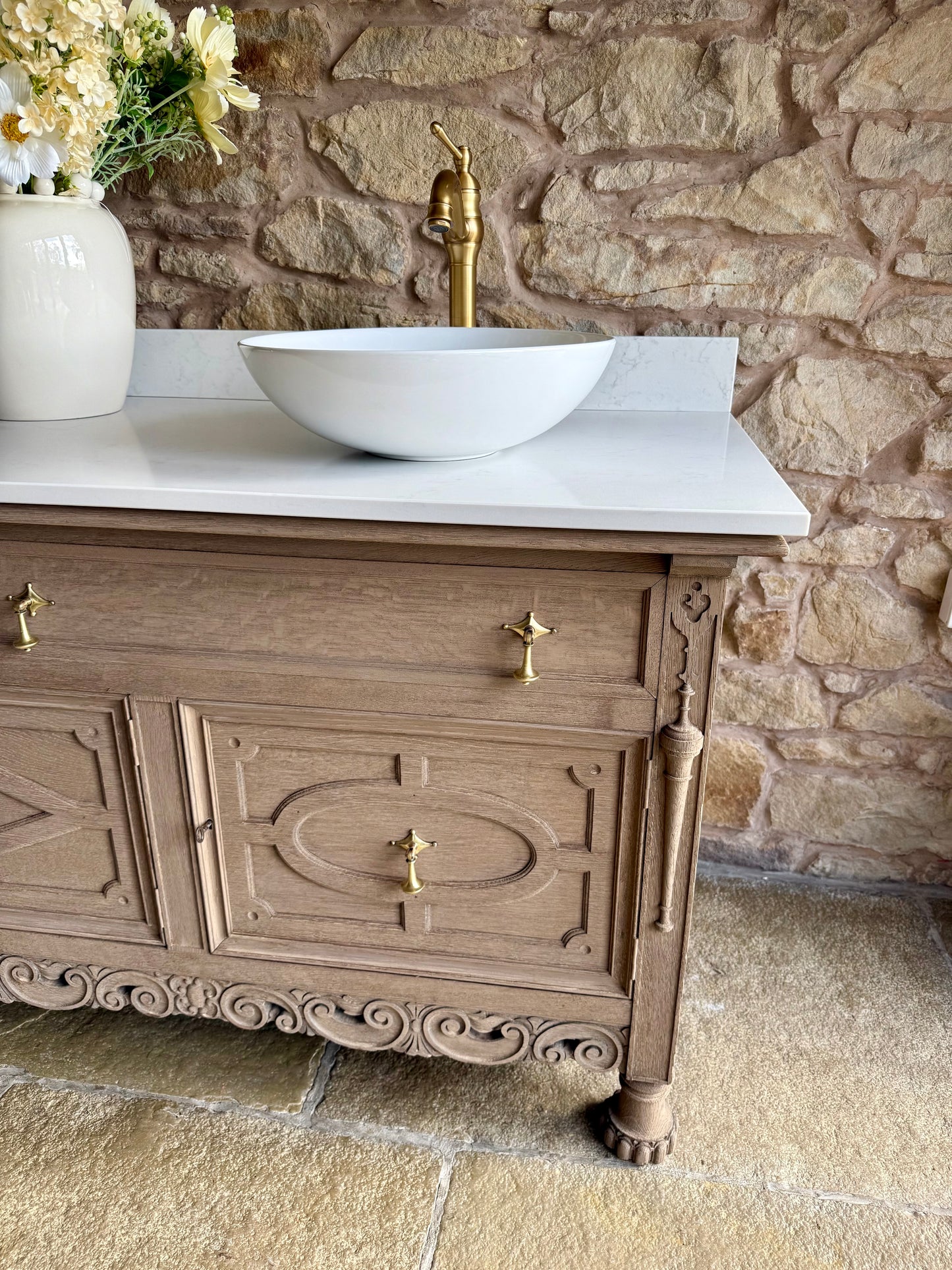 Large Double Vanity Sink, Quartz Top, Upstand and two basins (185cm wide)