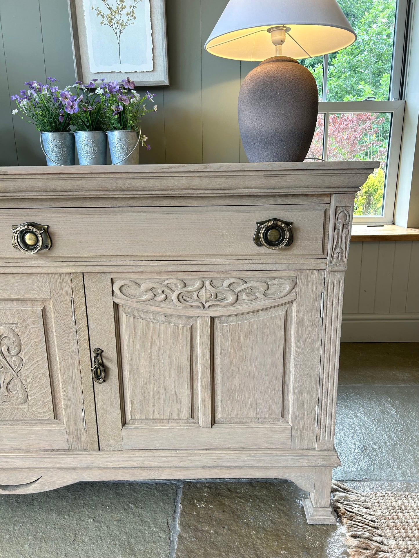 Large Solid Weathered Oak Sideboard.