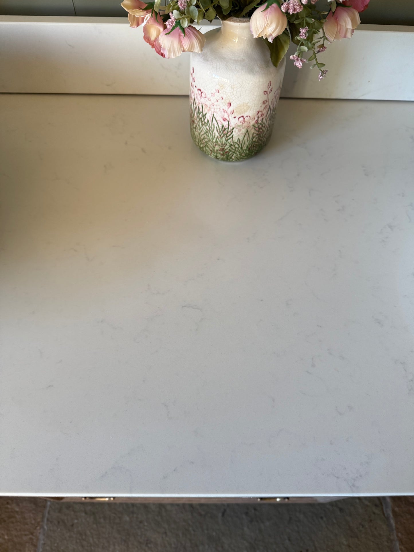 Large Vintage Vanity Sink, Carrara Quartz top, Upstand and two basins (168cm wide)