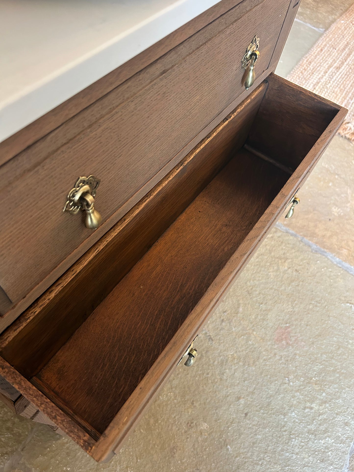 Small Mid Oak Vanity Sink, Carrara Quartz top, countertop basin and Upstand. (63cm wide)