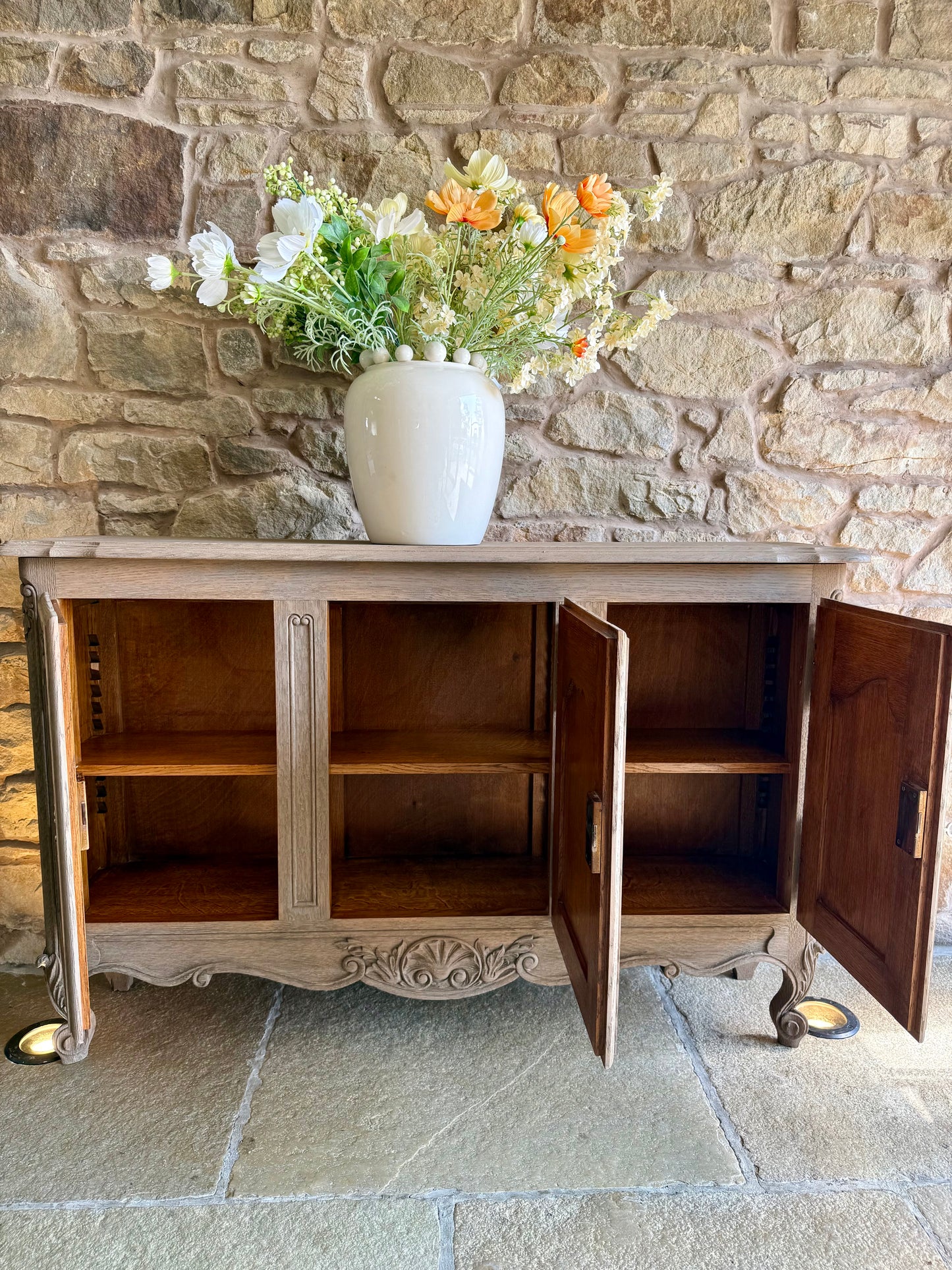 Narrow Vintage Oak Sideboard