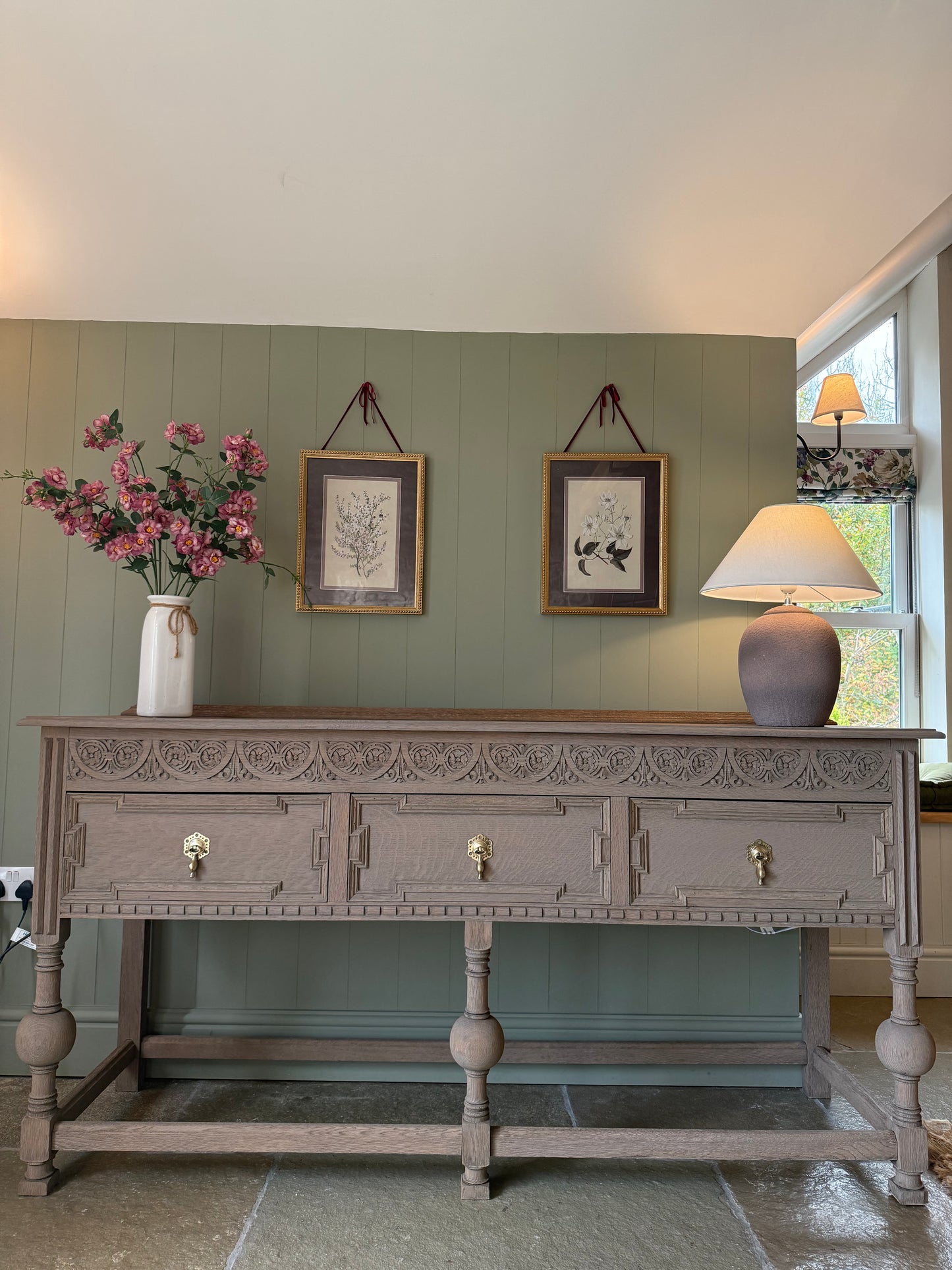 Large Antique Console Table. Solid Oak finished in a Light Oak. (183cm wide)