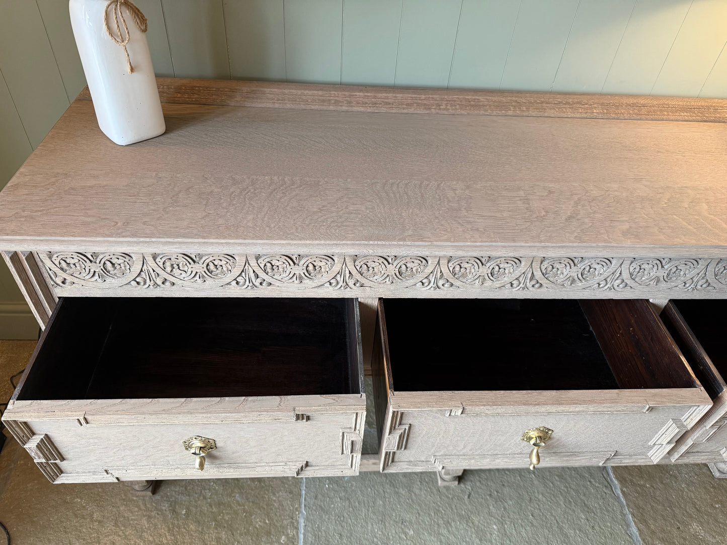 Large Antique Console Table. Solid Oak finished in a Light Oak. (183cm wide)