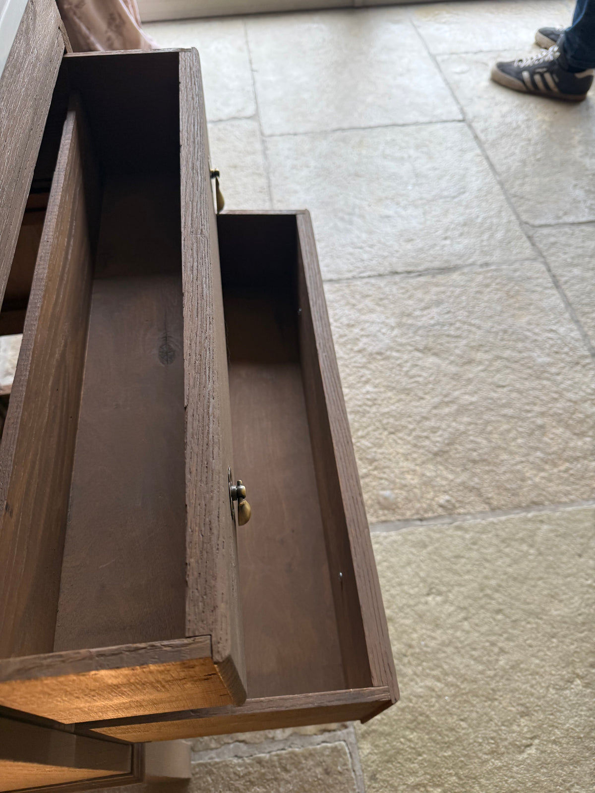 Small Vintage Oak Vanity Sink Unit, Quartz Top, Upstand and Basin (66cm wide)