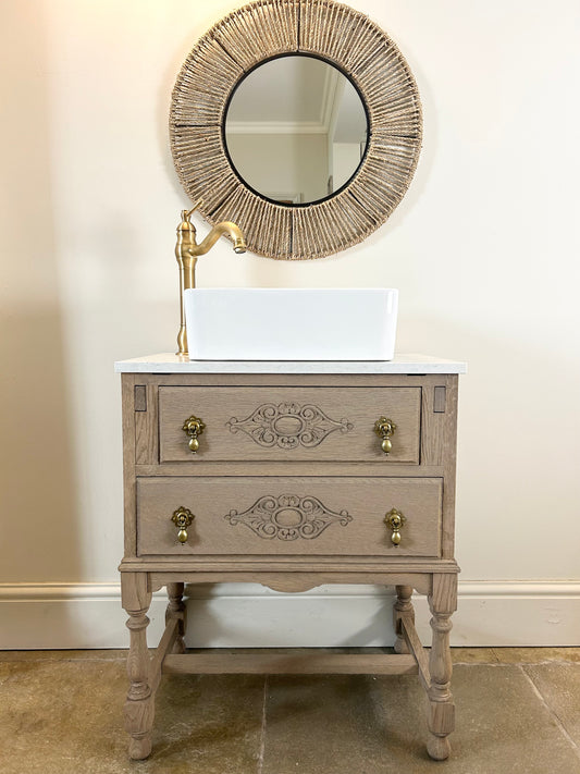 Small Quartz Top Oak Vintage Sink