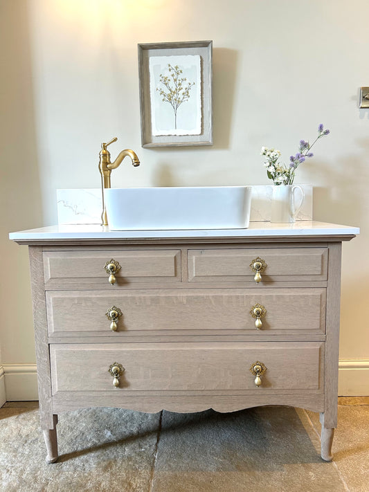 Large Single Marble Topped Vanity Sink 108cm width