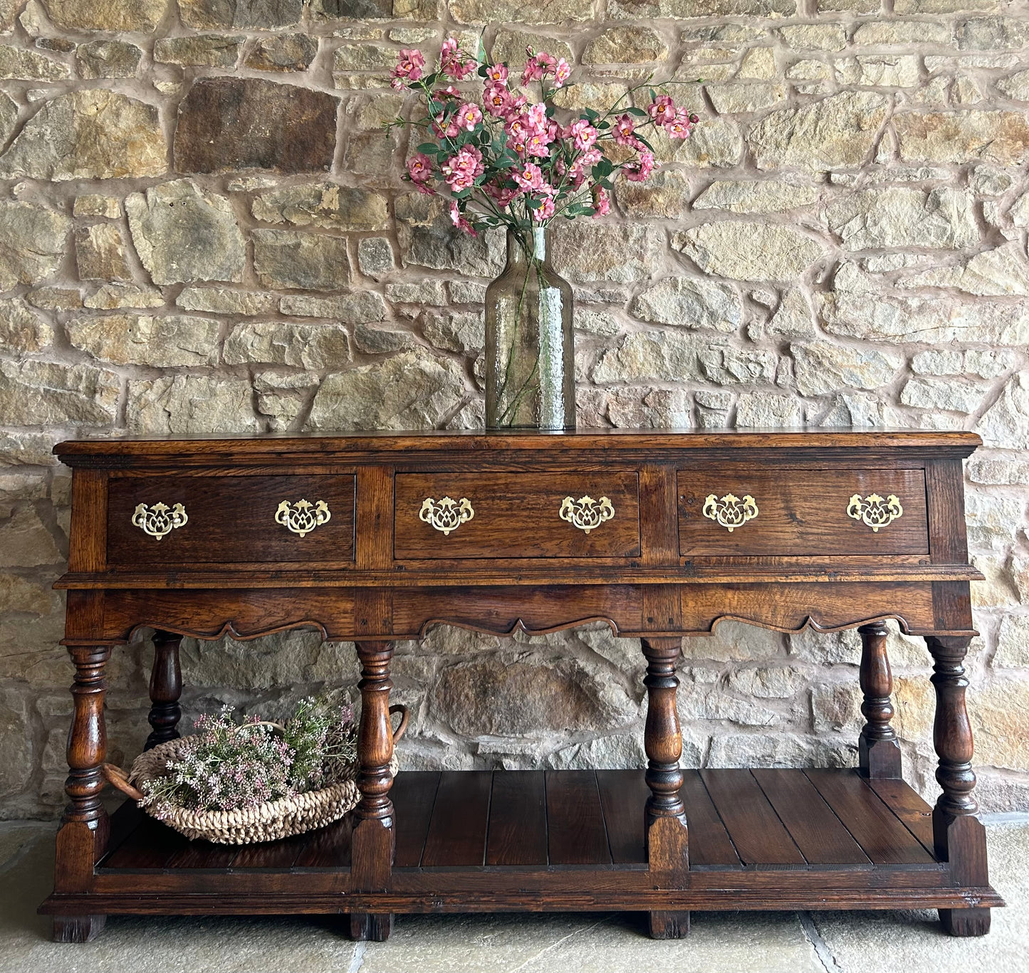 Antique Solid Oak Console Table (153cm wide)