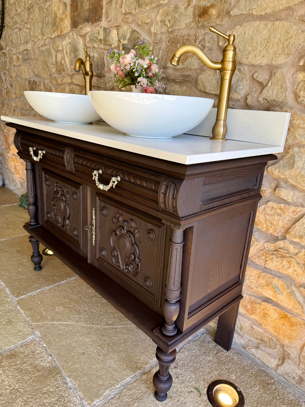 Vintage Oak Vanity Sink in a Classic Dark Oak. (122cm wide)