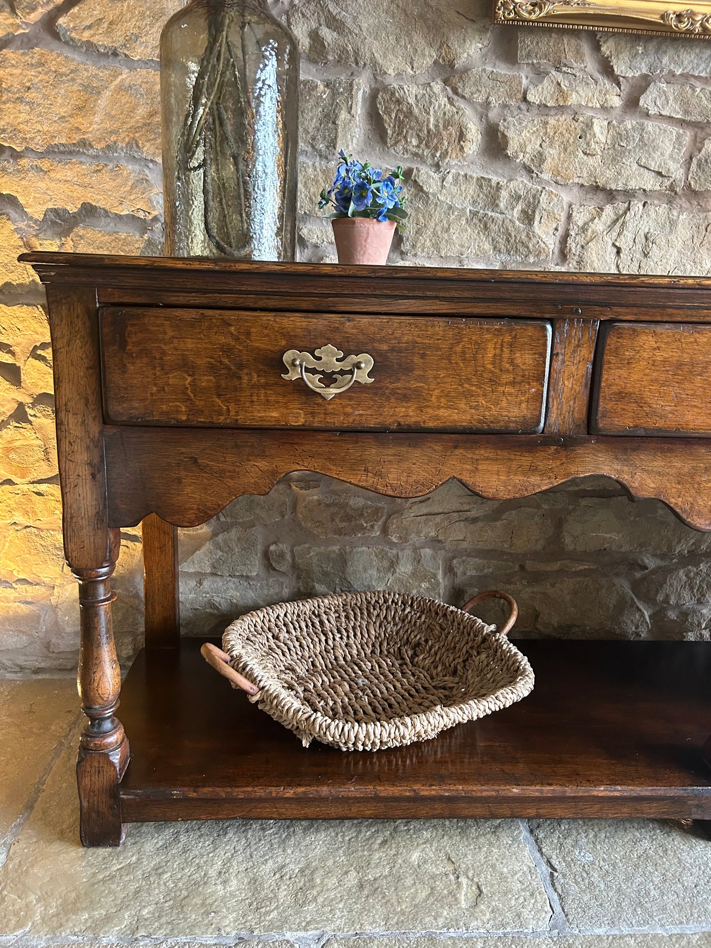 Antique Rustic Dark Solid Oak console table