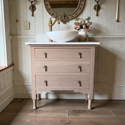 Single Oak Vanity Sink, Quartz Top, Upstand and Basin (78cm)