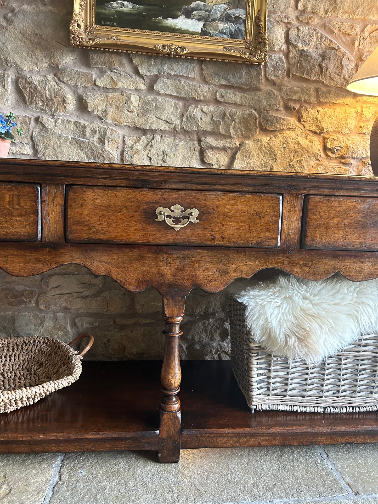 Antique Rustic Dark Solid Oak console table