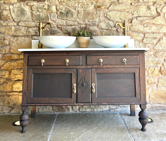Vintage Dark Oak Double a vanity Sink 123cm wide