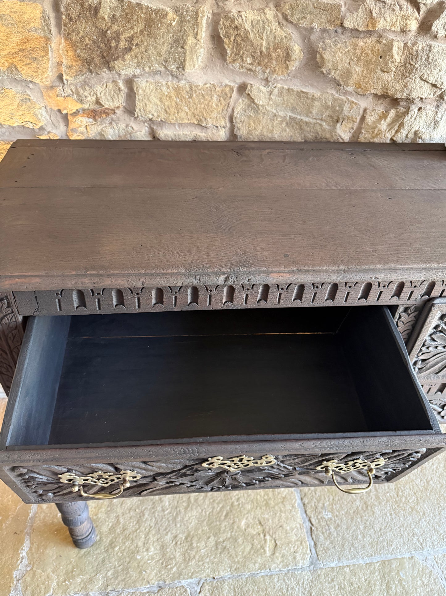 1700s Antique Carved Oak Console Table