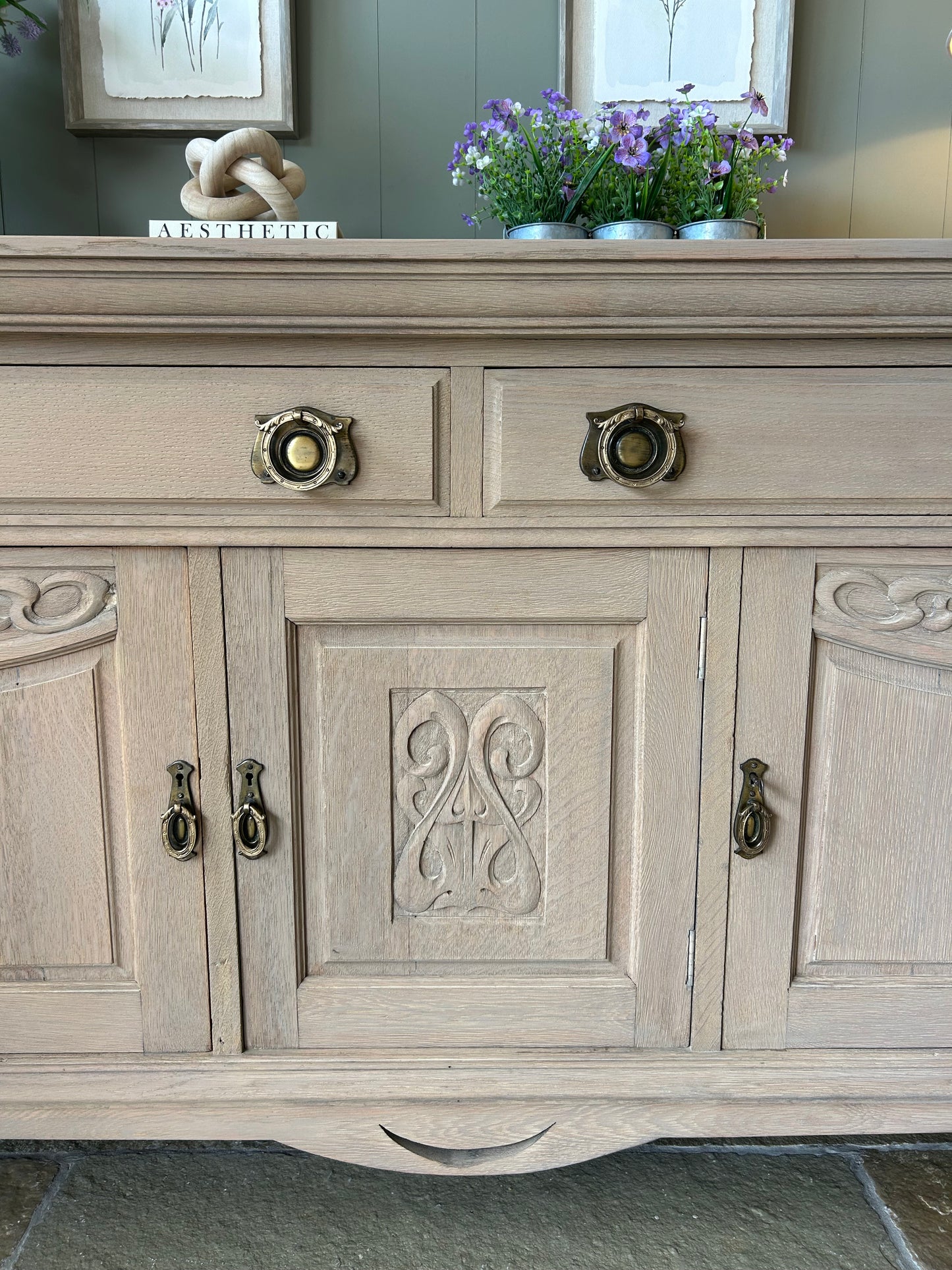 Large Solid Weathered Oak Sideboard.