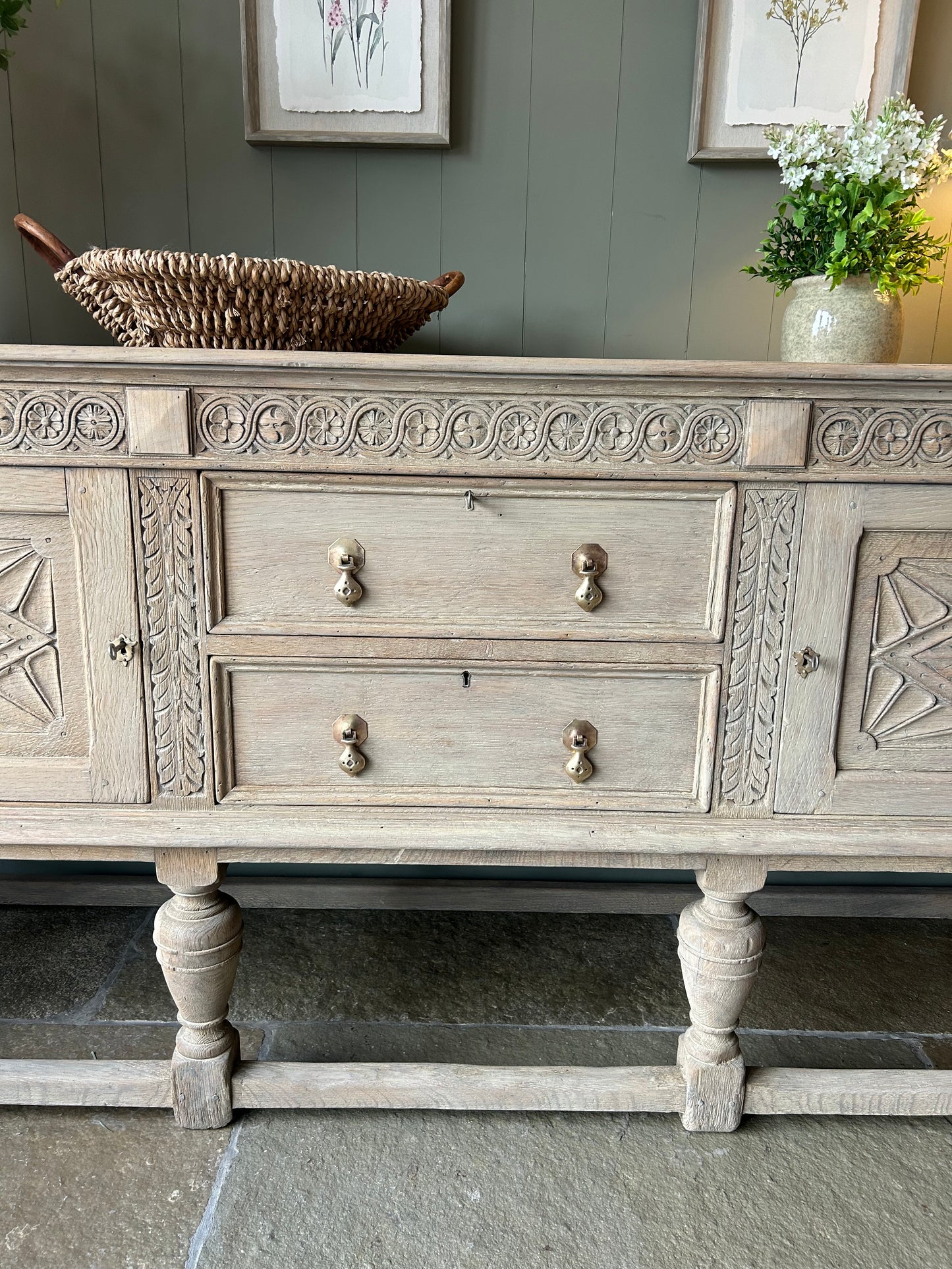 Antique Large Solid Oak Sideboard finished in a light weathered oak