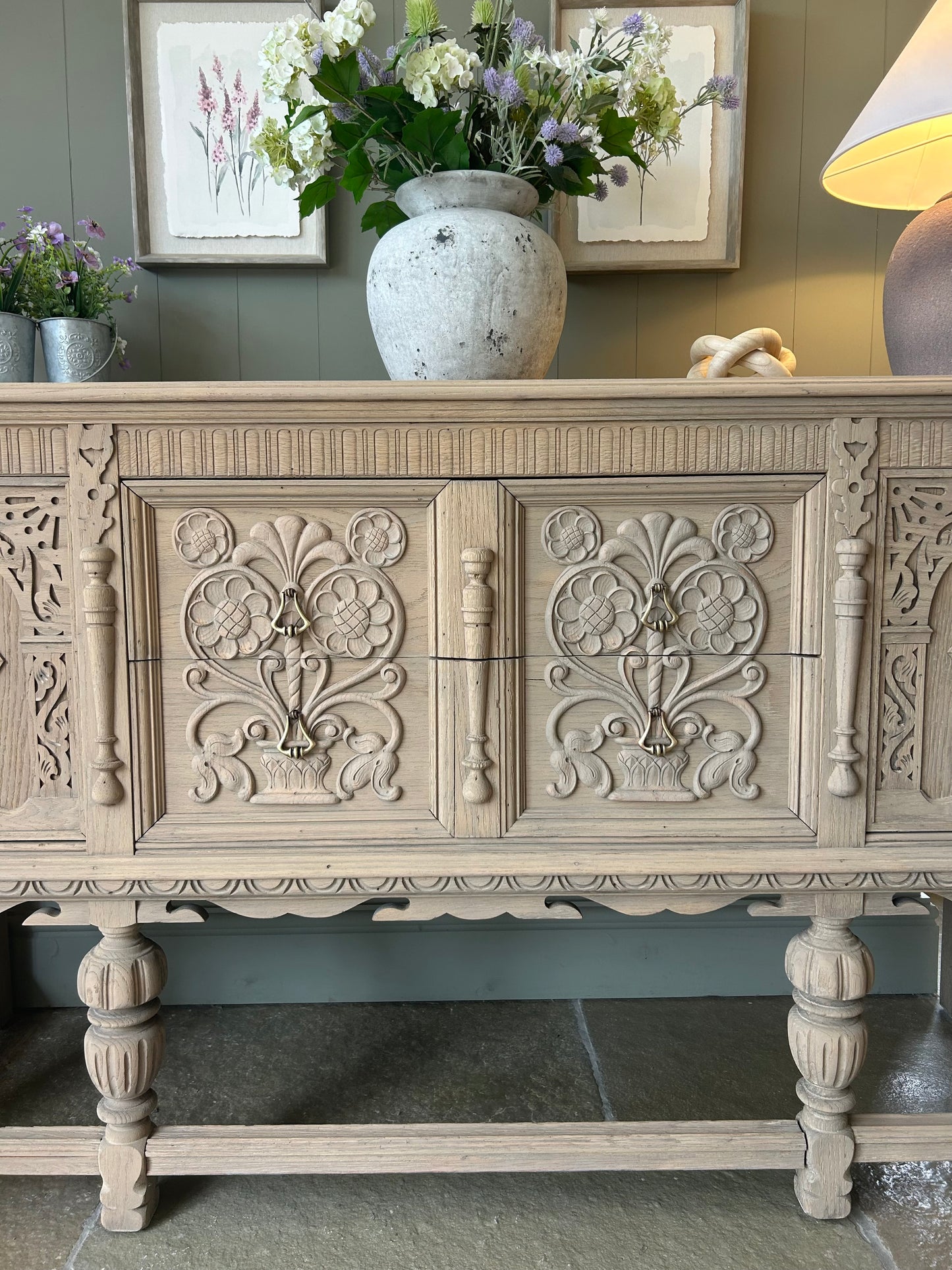 Antique Large Solid Weathered Oak Sideboard