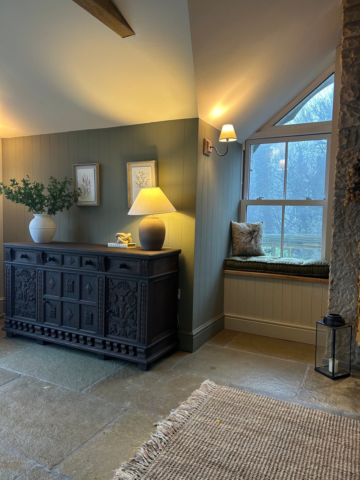 Large Antique Dark Oak Sideboard. Solid Oak