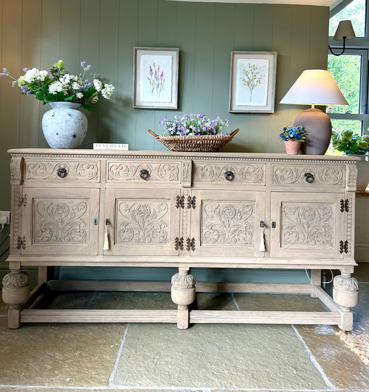 Large Vintage Oak Sideboard finished in a weathered oak