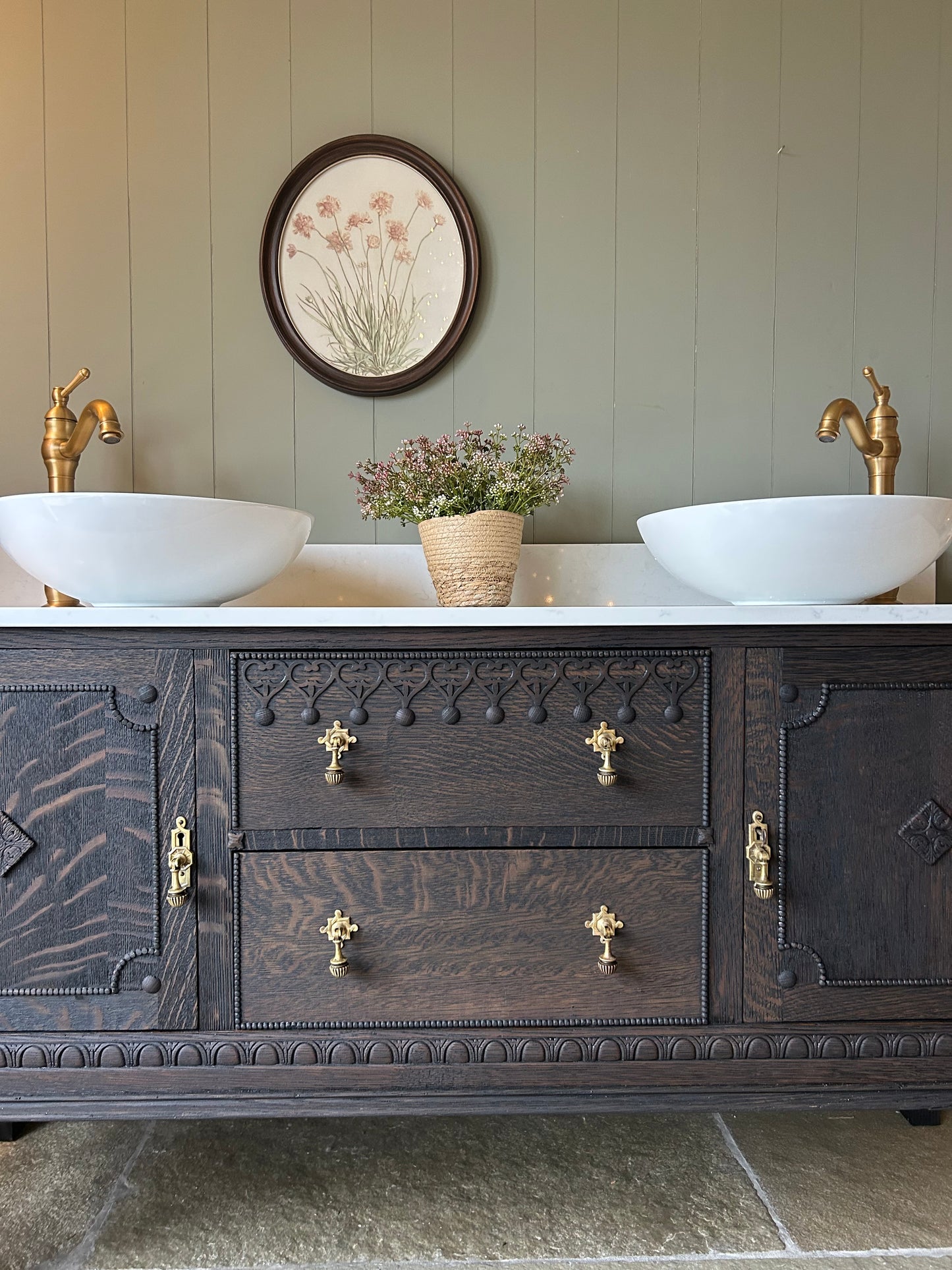 Double Vanity Sink. 154cm Wide. Quartz Top, Basins and Upstand.