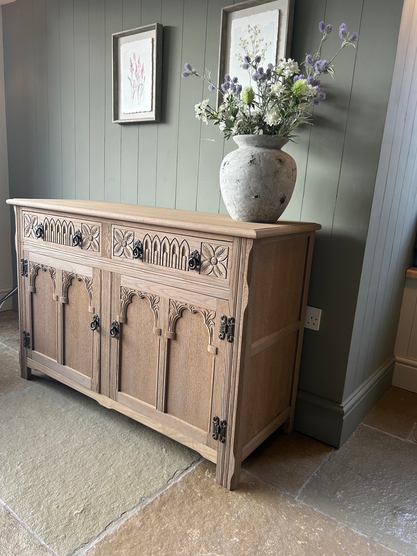 Small Vintage Weathered Oak Sideboard