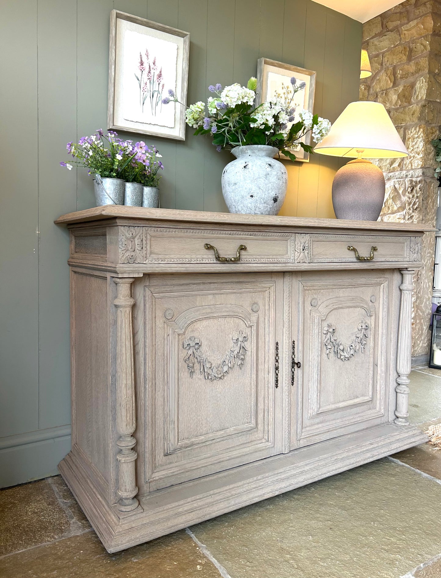 Antique Solid Oak sideboard finished in a weathered oak.
