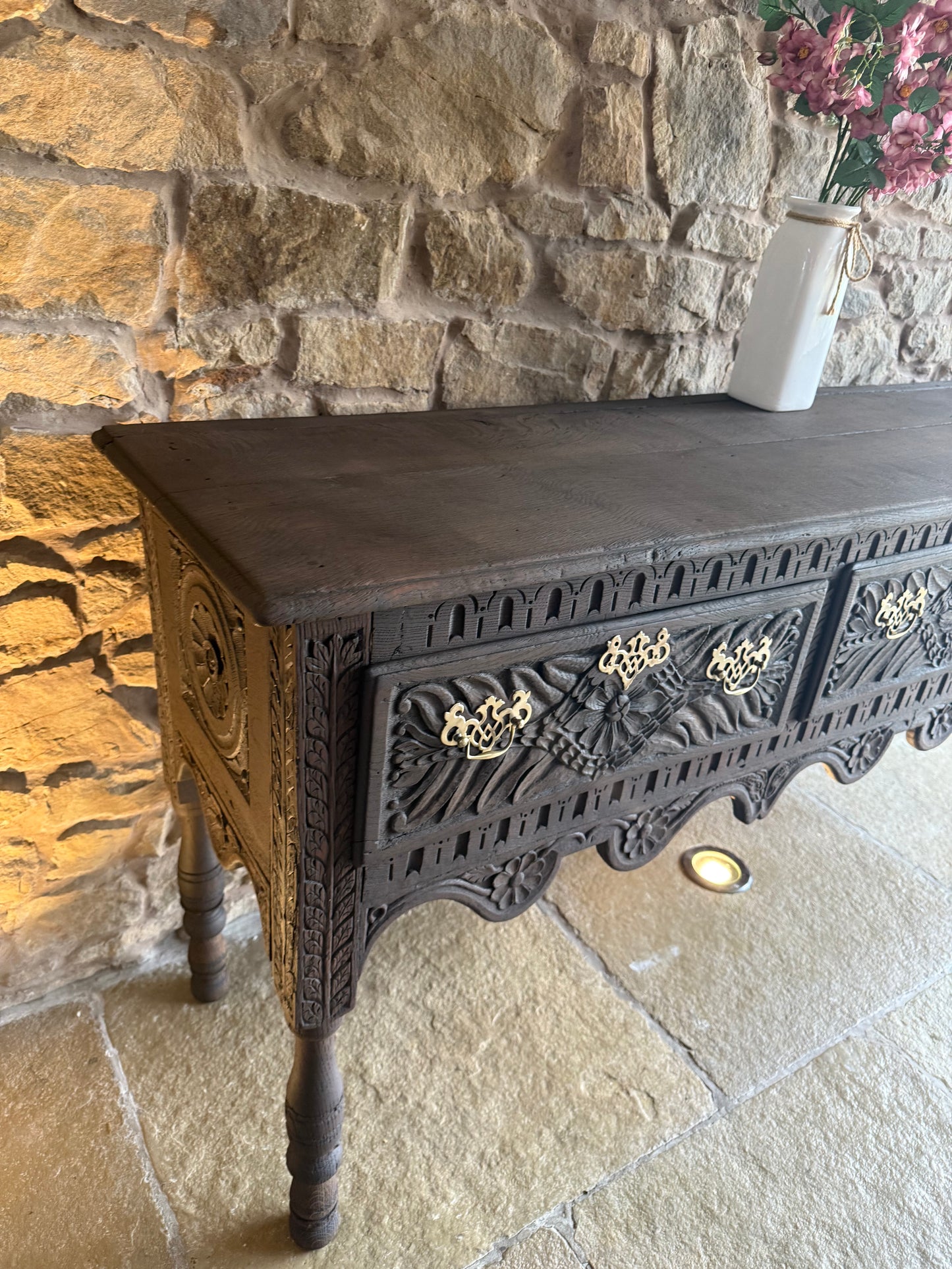 1700s Antique Carved Oak Console Table