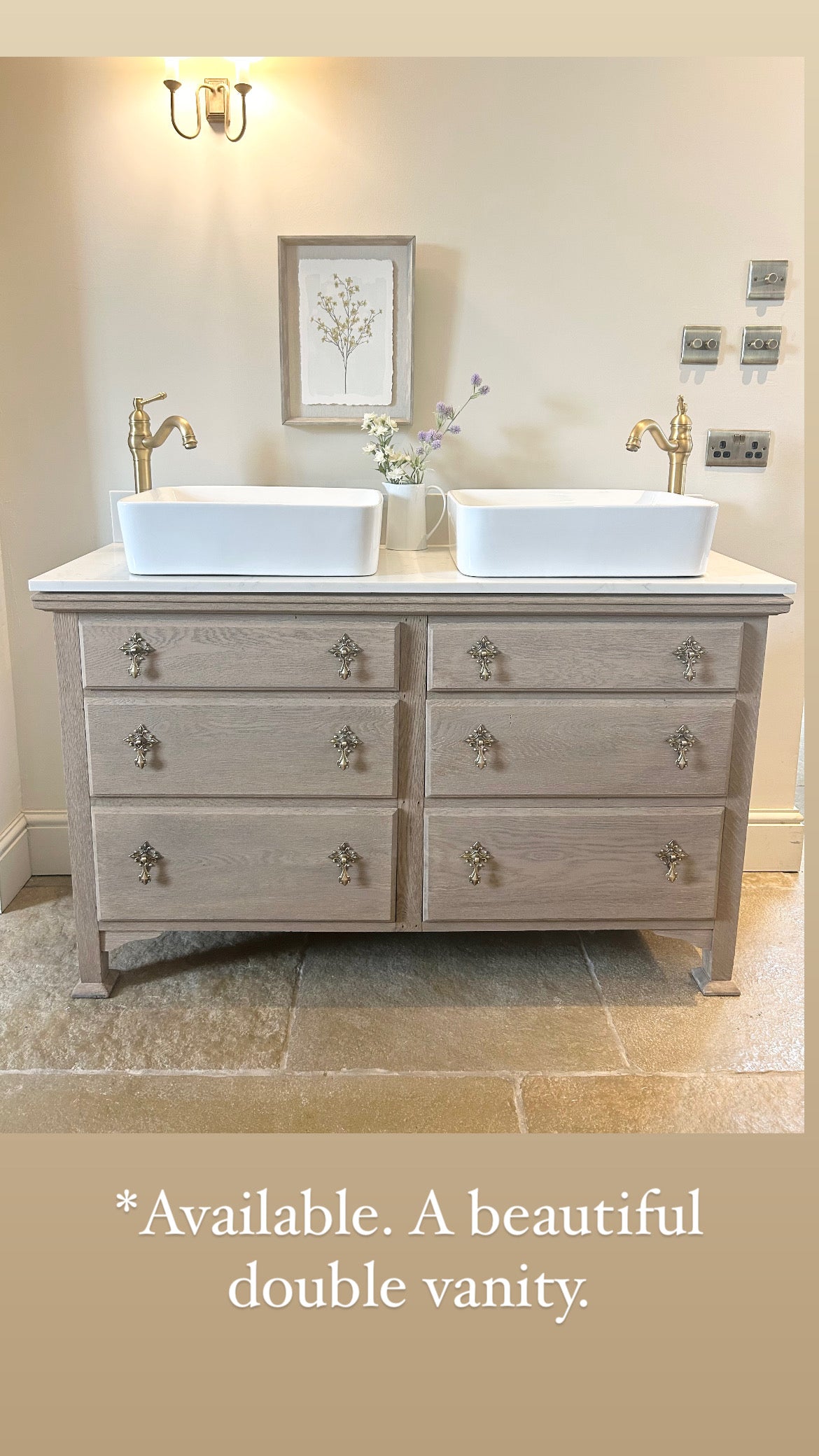 Double Vanity Sink with Quartz top.