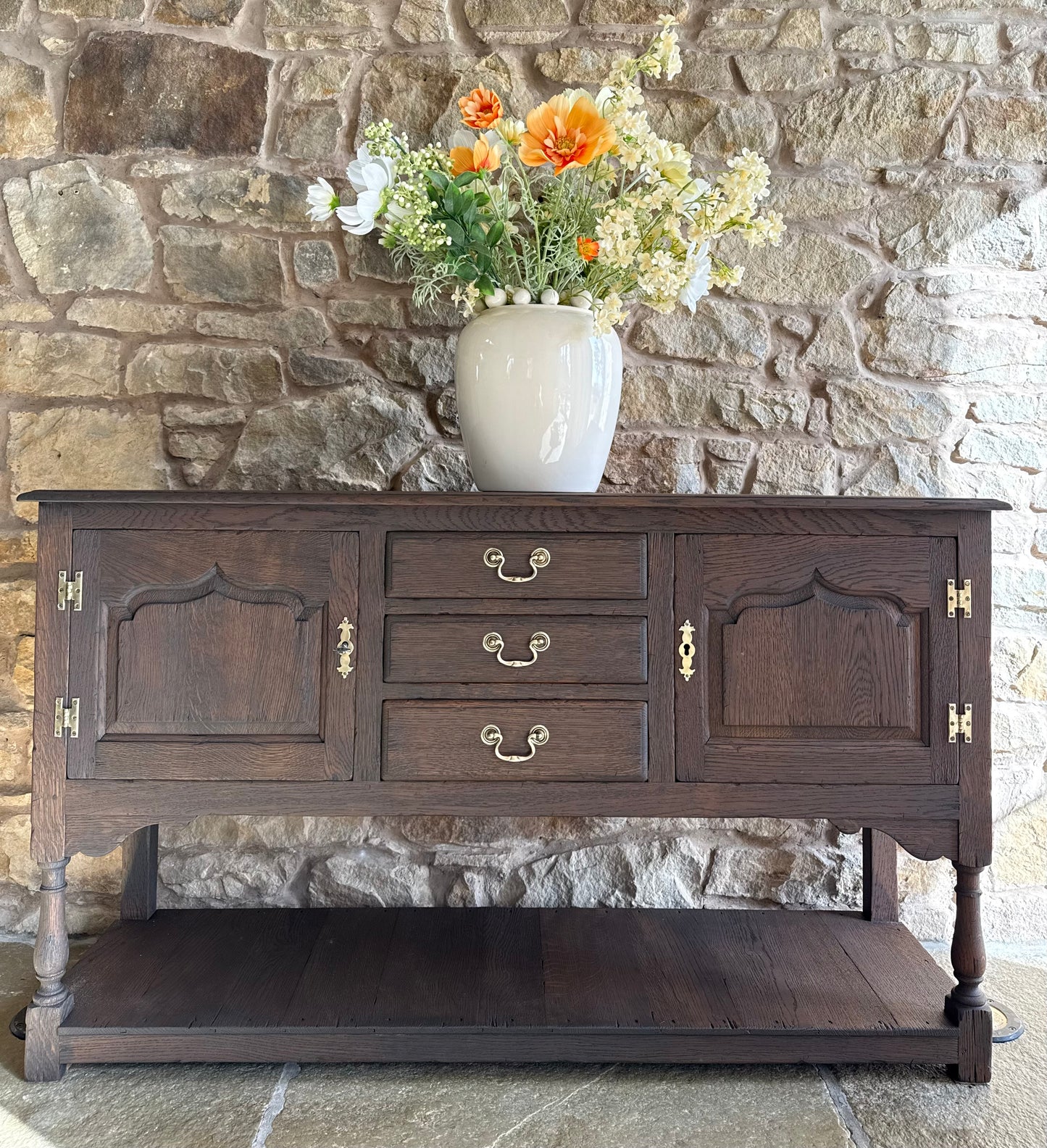Antique Solid Oak Console Table