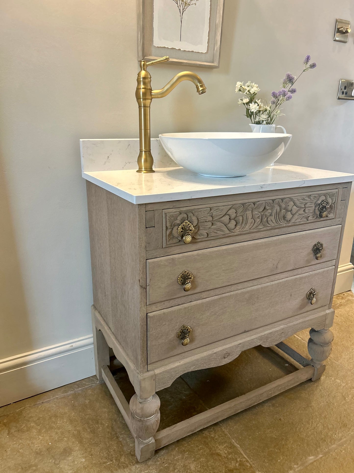 Vintage Vanity Sink Unit with marble/quartz top