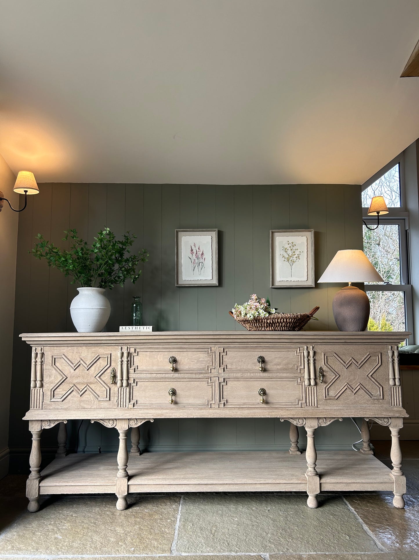 Large Weathered Oak Console Sideboard by Waring and Gillows of Lancaster