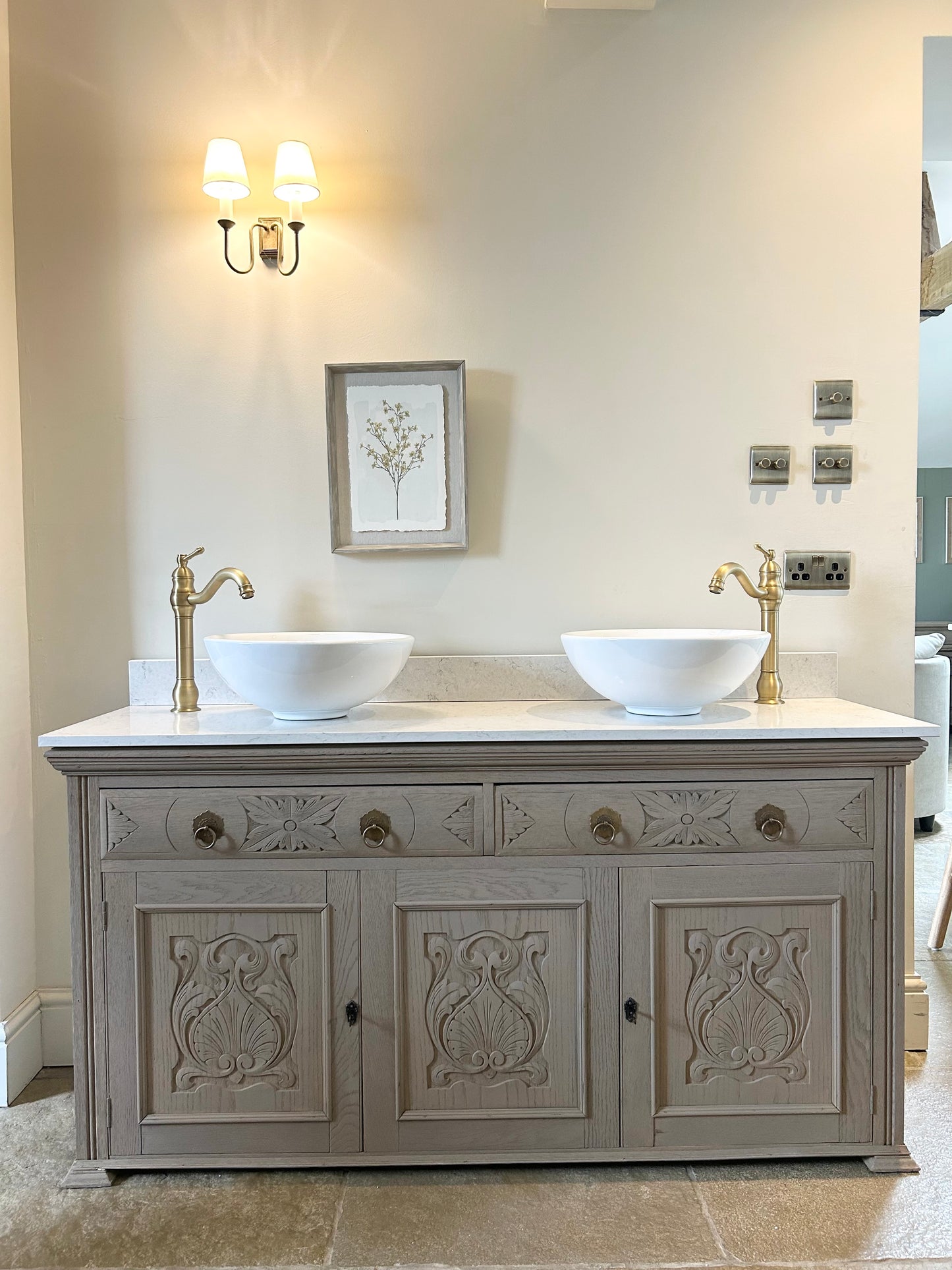 Large Double Vanity Sink Unit with Marble Top