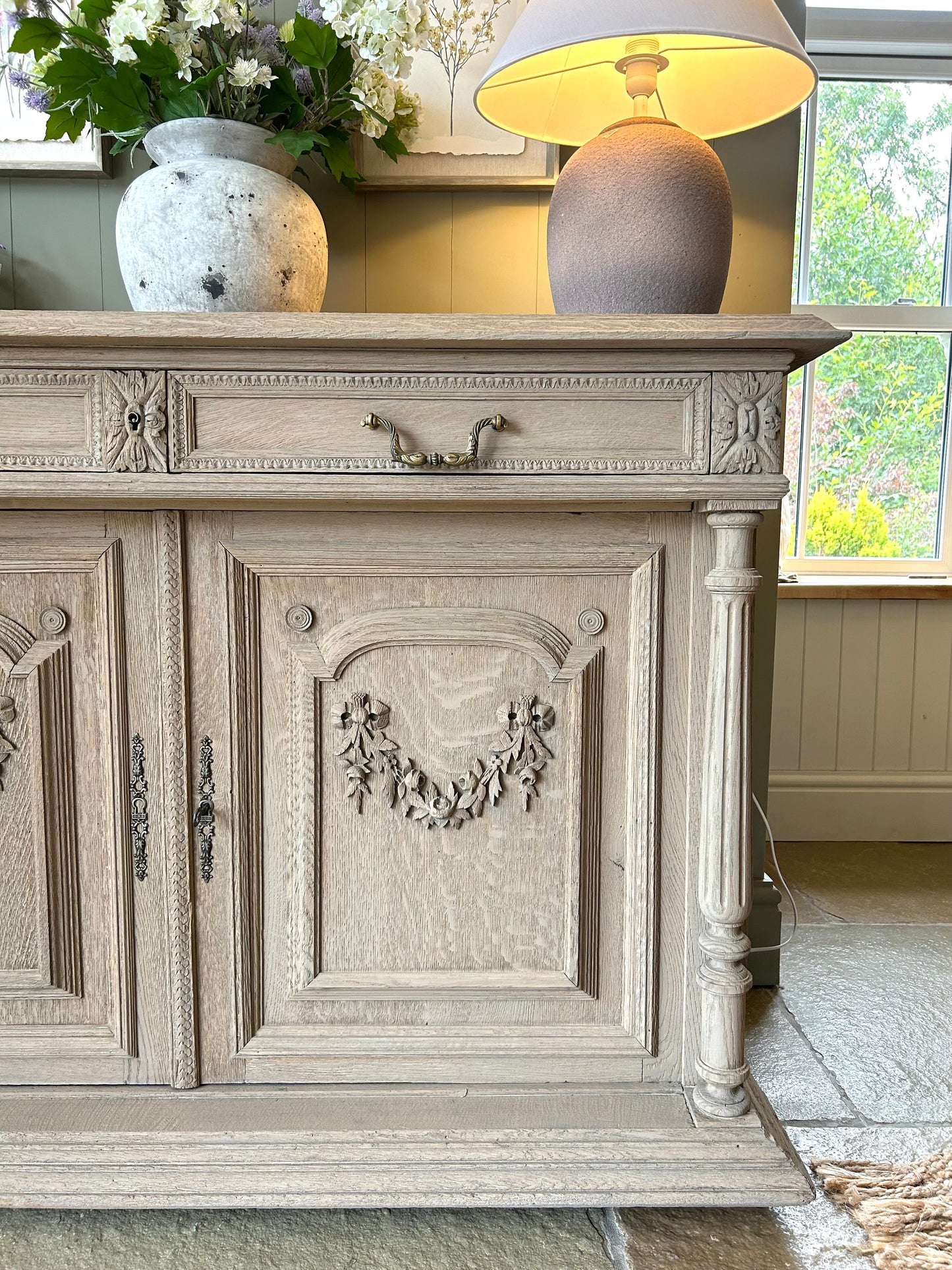 Antique Solid Oak sideboard finished in a weathered oak.
