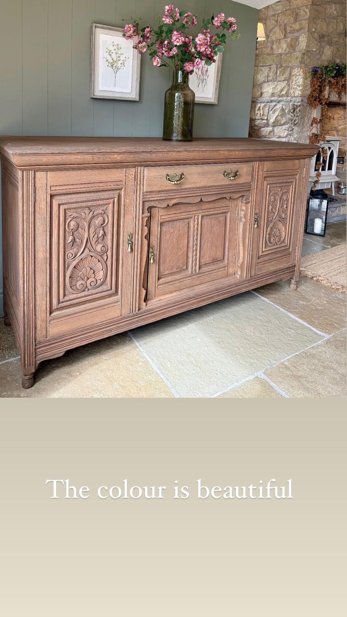Large Antique Solid Oak Sideboard with beautiful carved detailing