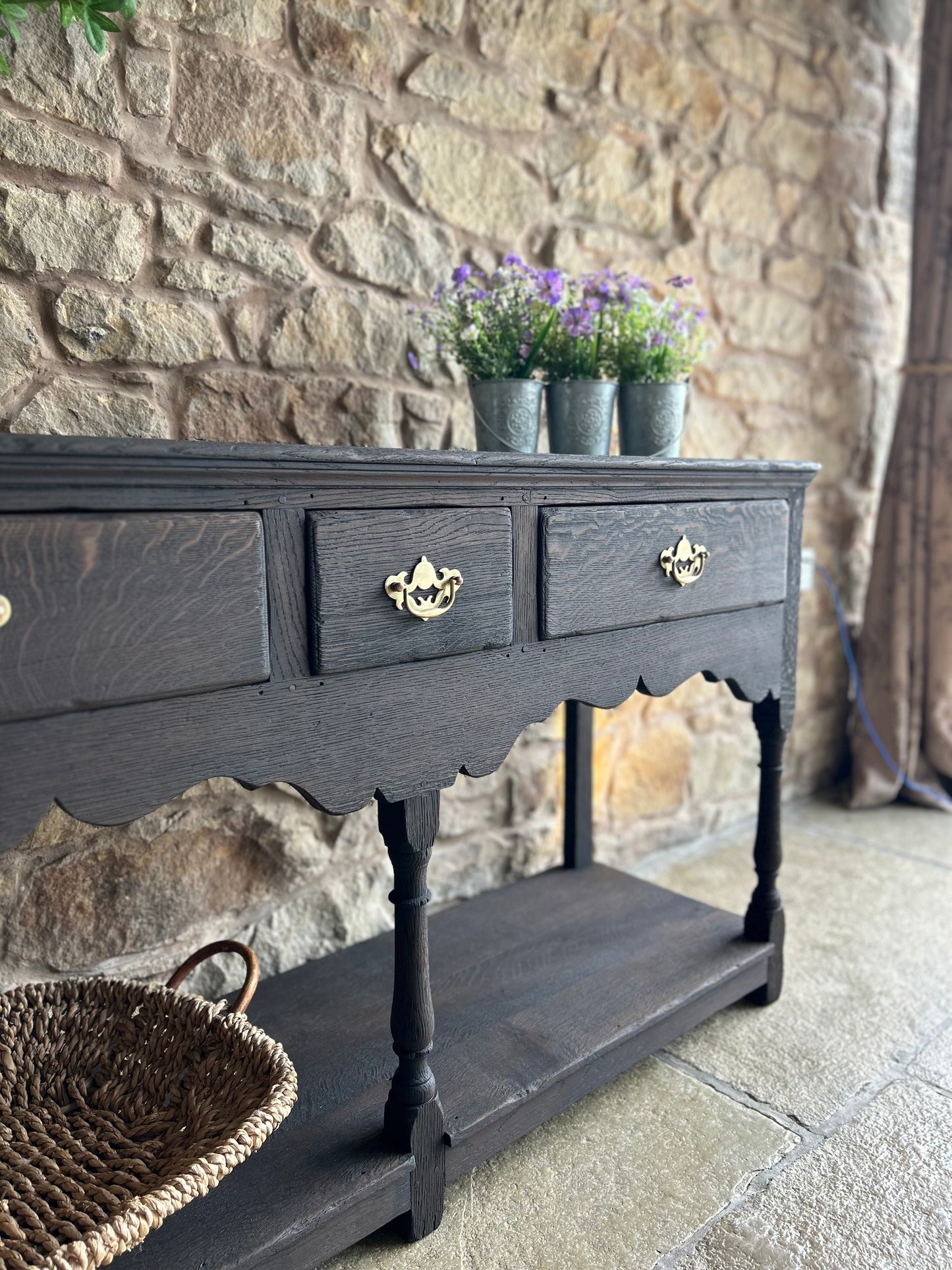 Antique Solid Dark Oak Console table.