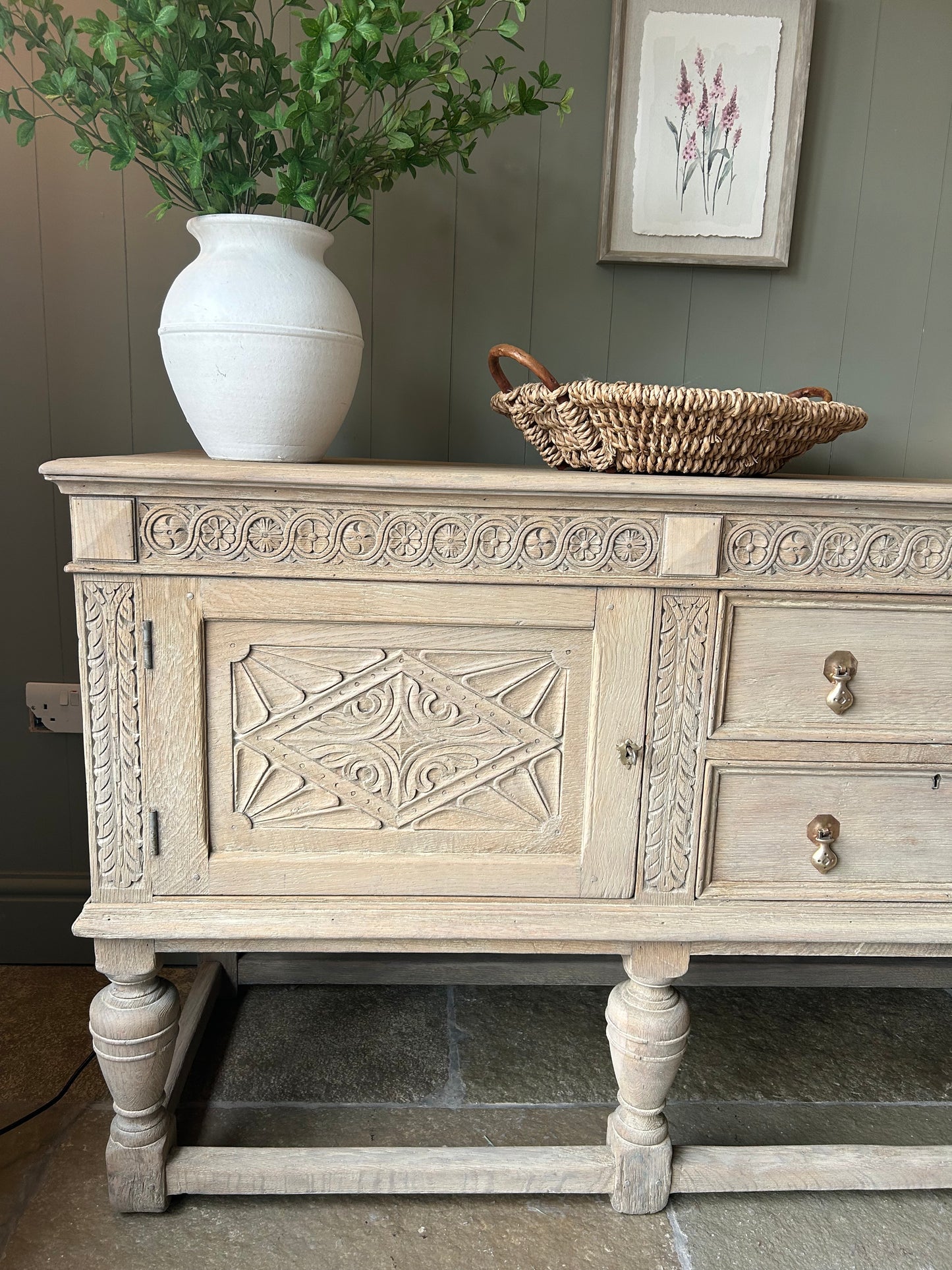 Antique Large Solid Oak Sideboard finished in a light weathered oak