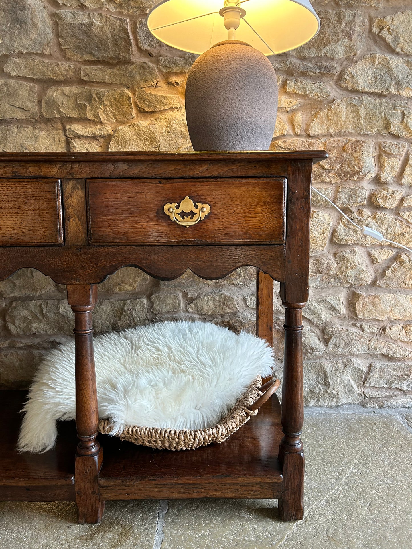 Medium sized Dark Solid Oak Antique Console Table.