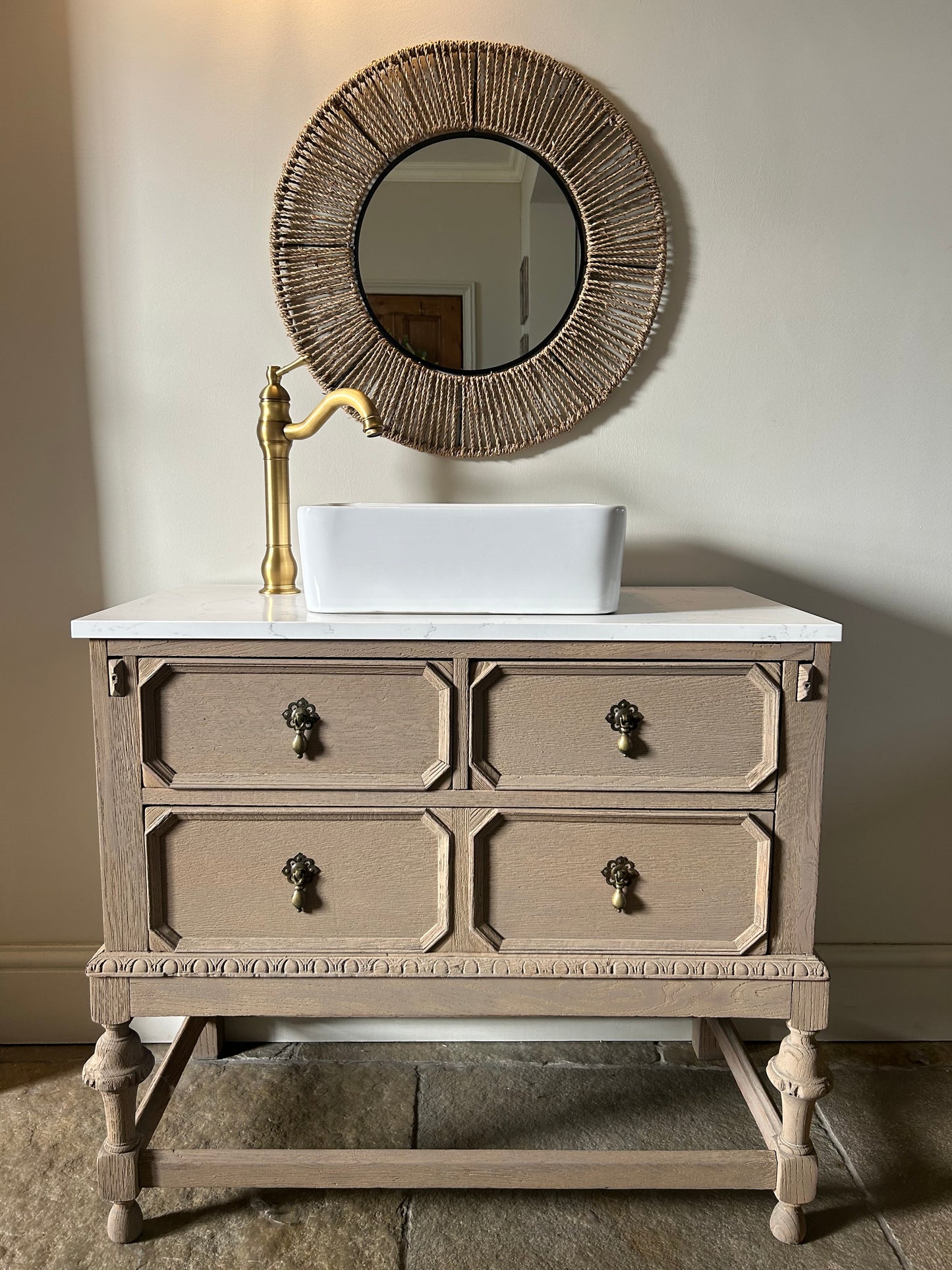Quartz topped vintage vanity sink