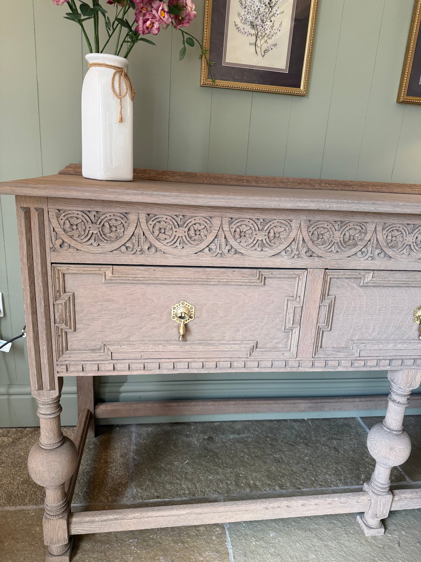 Large Antique Console Table. Solid Oak finished in a Light Oak. (183cm wide)