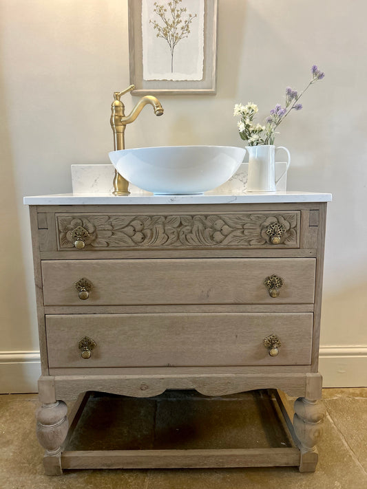 Vintage Vanity Sink Unit with marble/quartz top