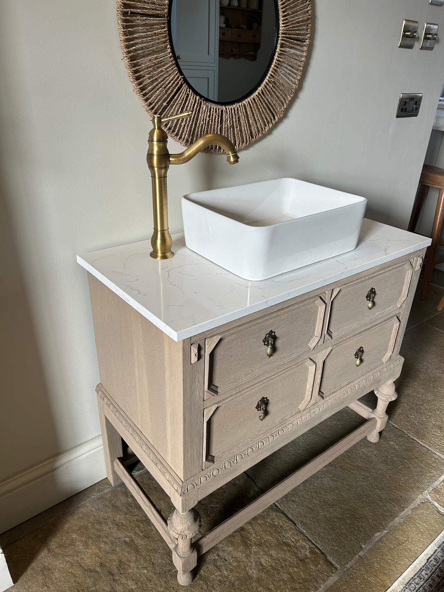 Quartz topped vintage vanity sink