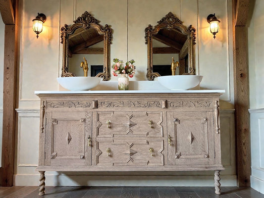 Large Double Vanity Sink Quartz Top, Upstand and Two Basins (155cm)