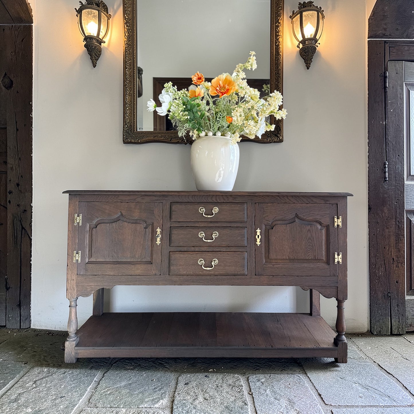 Antique Solid Oak Console Table