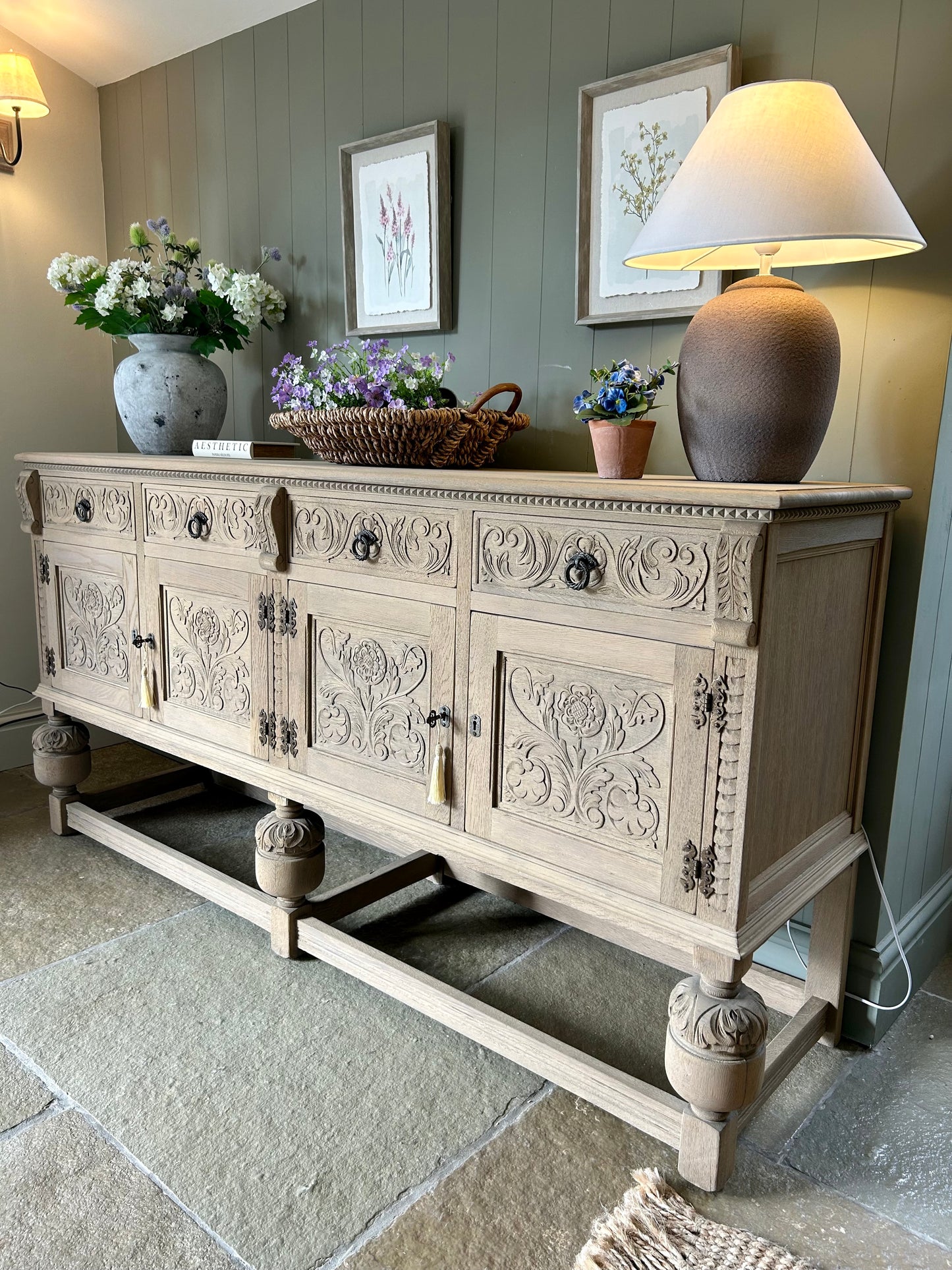 Large Vintage Oak Sideboard finished in a weathered oak