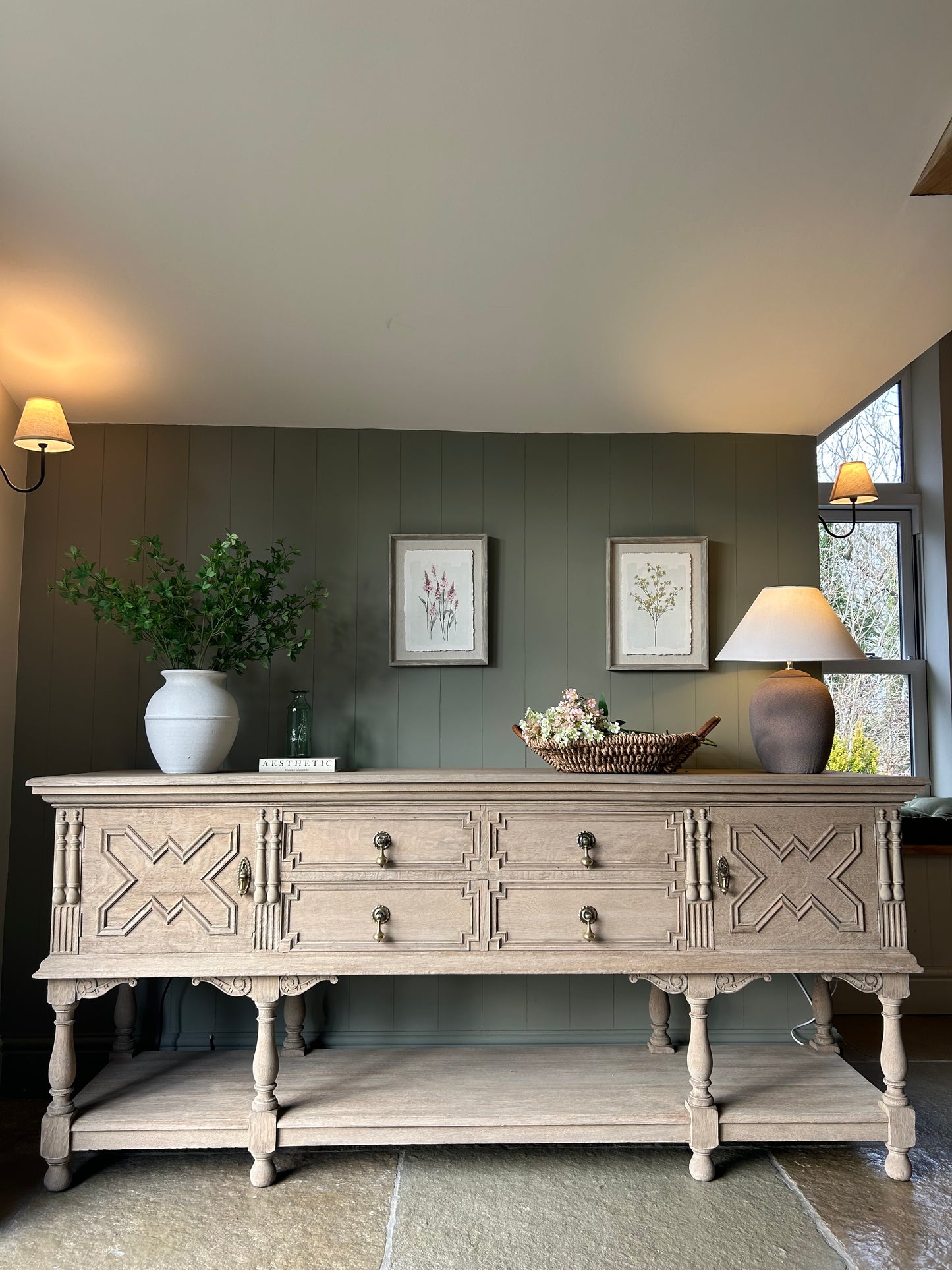 Large Weathered Oak Console Sideboard by Waring and Gillows of Lancaster