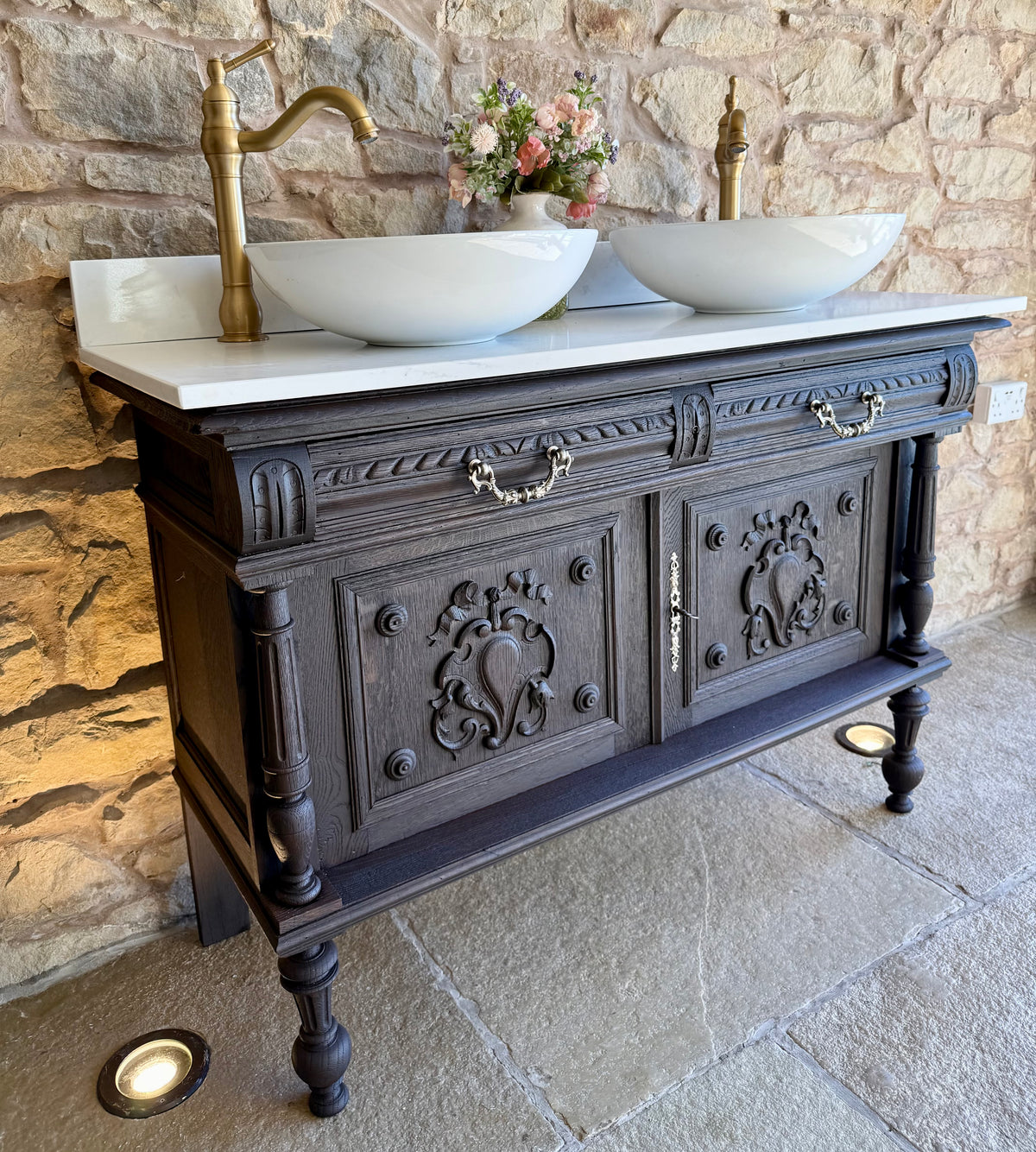 Vintage Oak Vanity Sink in a Classic Dark Oak. (122cm wide)