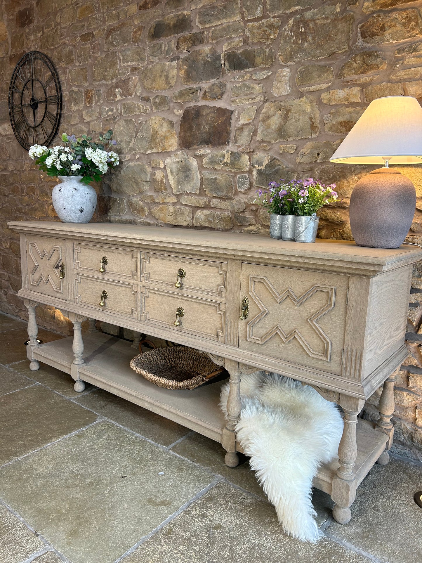 Large Weathered Oak Console Sideboard by Waring and Gillows of Lancaster