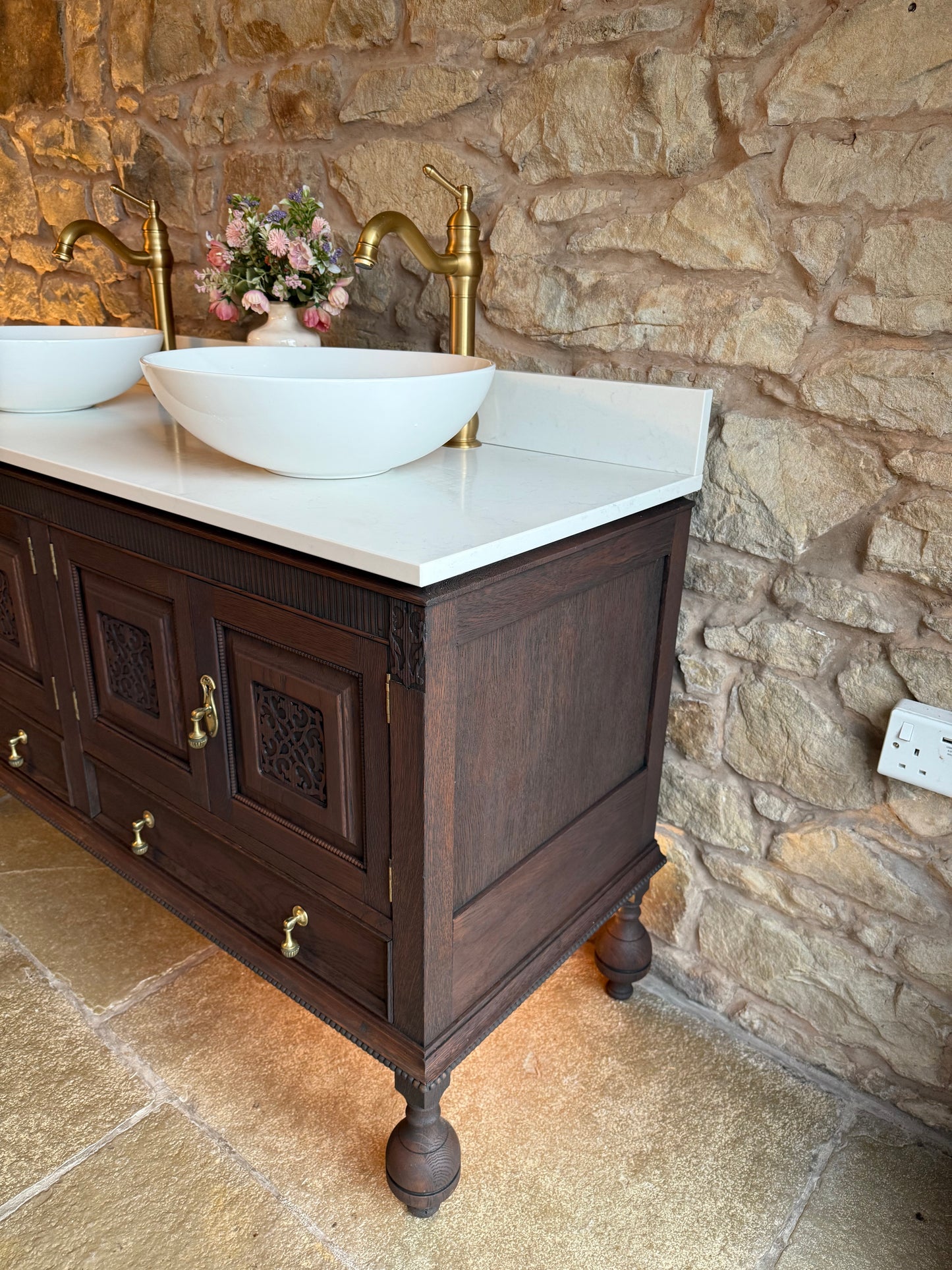 Solid Oak Double Vanity Unit in a Classic Dark Oak (138cm wide)