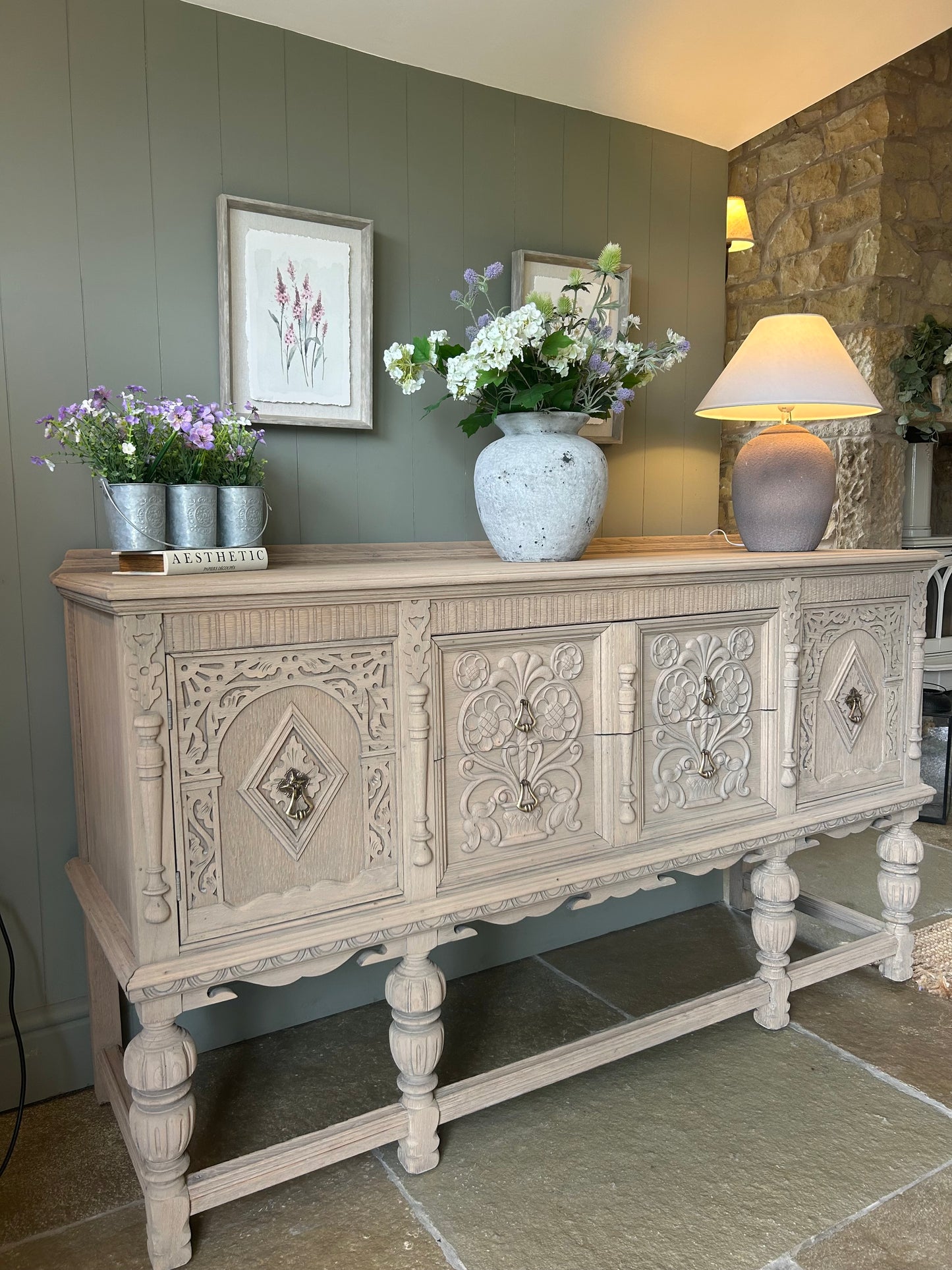 Antique Large Solid Weathered Oak Sideboard