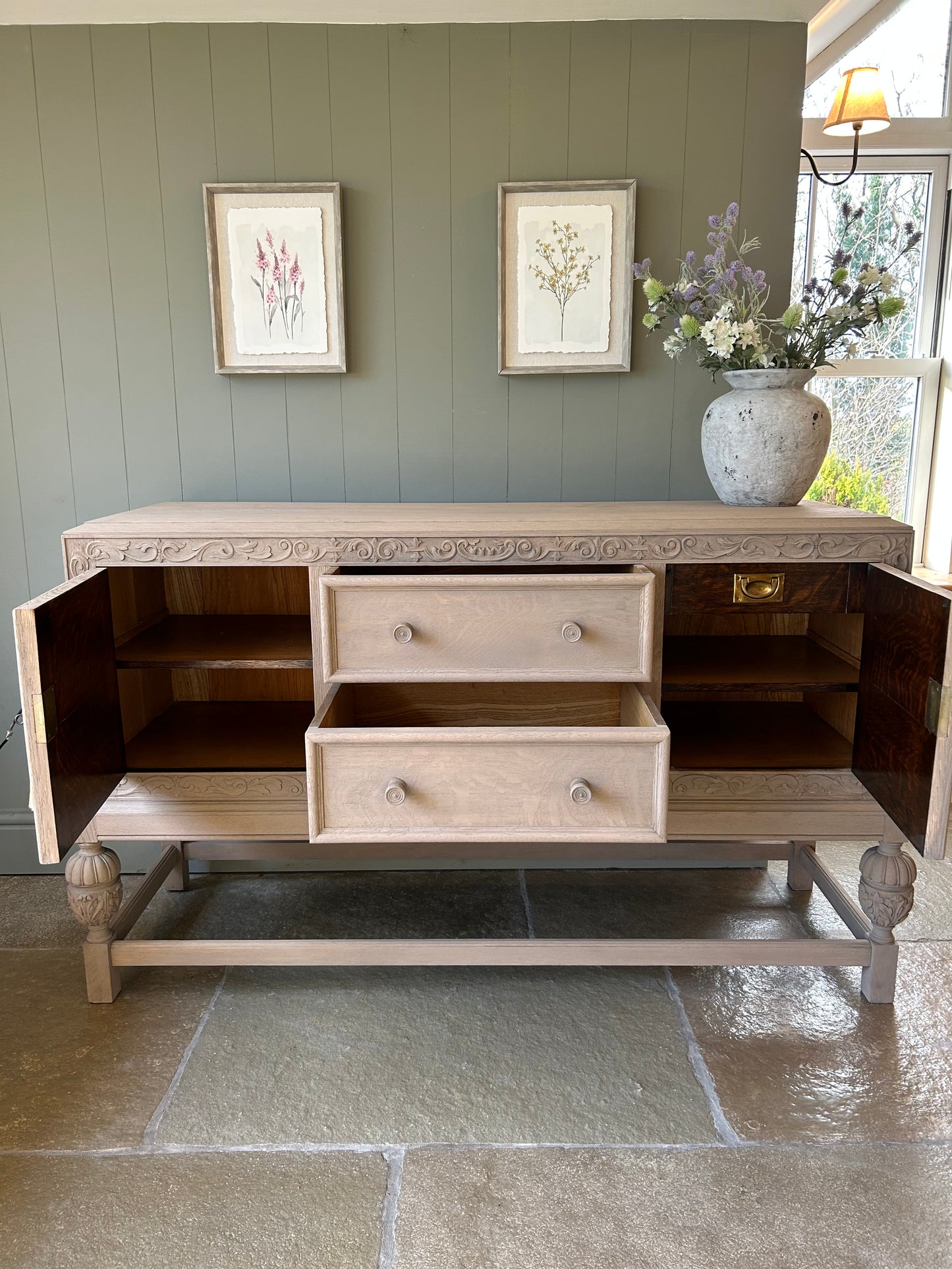 Vintage Weathered Oak Sideboard